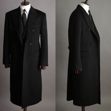 Men Long Overcoat Black Wool