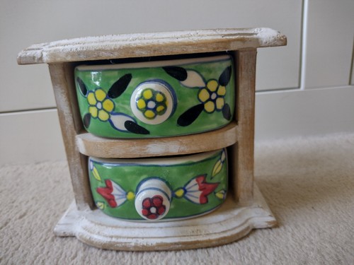Vintage wooden and ceramic - and,
