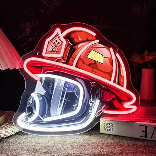 Firefighter helmet neon sign - sign, |