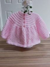 PINK HAND KNITTED BABY MATINEE