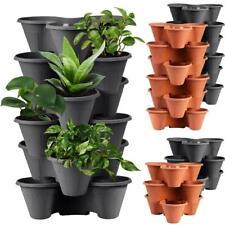 Set of 6 Trio Stacking Garden Plant Strawberry Planting Herb Flower Pot Planter