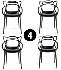 Set of 4 Masters Style Lounge Dining Restaurant Bar Chair Retro Stackable Black