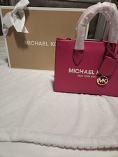 AUTHENTIC Michael Kors Mirella Small Pink Leather Top Zip Tote Crossbody Bag 