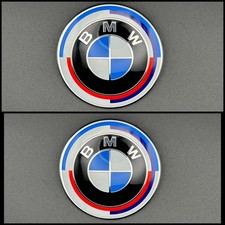 BMW 50th ANNIVERSARY ROUNDELS FRONT BONNET AND REAR 82mm 74mm PAIR OF BADGES 