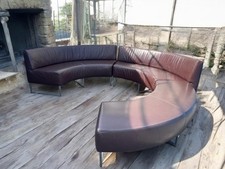 Danish Modular Curved Soft Brown Leather Sofa