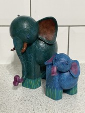 FARMYARD FUN by ARTFORUM - BOB & ELLY BLUE ELEPHANT FIGURINES