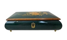 Vintage Italian Lacquered Musical Jewellery Box Green Floral "Speak Softly Love"