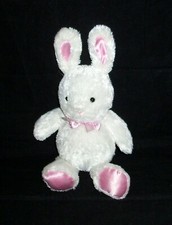 Carters Just One Year White Bunny Plush Pink Satin Feet Polka Dot Bow 99390 