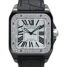 CARTIER Santos 100 Midi 2878 Custom Black PVD Case & Diamond Bezel 2007 B&P
