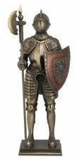 Medieval Knight In Armour  With Poleaxe & Shield Cold Cast Bronze Great Details.