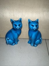 Vintage Chinese Turquoise Blue Glazed Cats 261/241 Perfect Condition