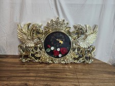 VINTAGE ELECO QUARTZ WALL CLOCK GOLD PEGASUS UNICORN FLORAL CROWN BUTTERFLY...