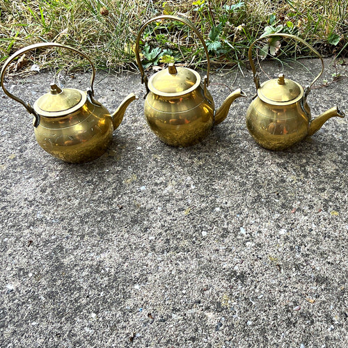 Brass miniature tea kettles - brass,