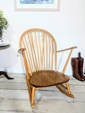 Vintage Ercol Rocking Chair Grandfather With Seat Covers Elm And Beech Wood 