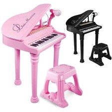 Kids Electronic Grand Piano Musical Instrument Keyboard Toy Microphone & Stool