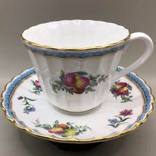 Spode Trapnell Sprays England Bone China Cup and Saucer Blue Laurel Fruit Fluted