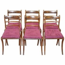 STUNNING SUITE OF 6 REGENCY MAHOGANY BERGERE DINING CHAIRS VELVET CHESTERFIELD 