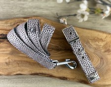 Mauve spot Dog collar, Belt buckle style, Silver, Antique brass