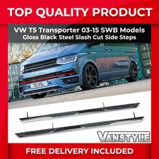 FITS VW T5 TRANSPORTER 03-15 SWB 76MM BLACK STEEL SIDE BARS 4 PAD STEP ASSIST