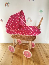 Dolls pram with folding hood, Dolls Pram, Wicker Doll Pram, Baby Doll Pram