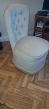 Vintage Bedroom boudoir cocktail Tub low Chair stool buttoned cream velvet vgc