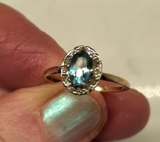 DECEMBER BITHSTONE Vintage Blue Topaz and Diamond Cluster Ring M