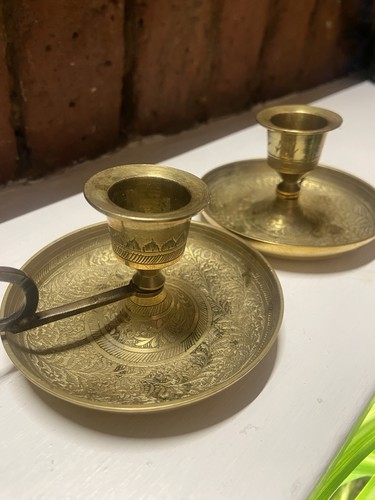 Pair engraved brass - pair,