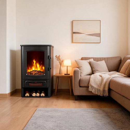 Electric fireplace log burning - fireplace,