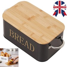 39cm Large Bread Bin with Bamboo Lid Loaf Storage Container Kitchen Countertop C