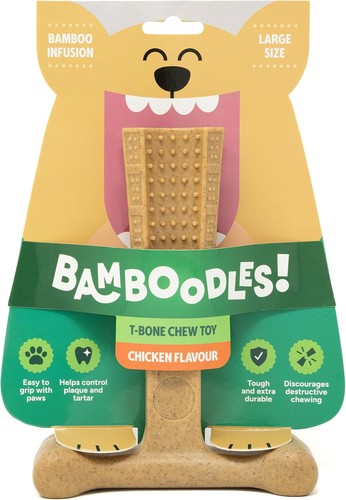 Bamboodles bone dog chew toy - t-bone,