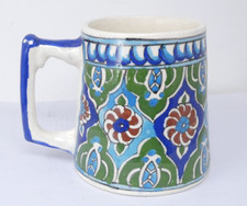 Iznik Style Hand Painted Ceramic Mug Floral Lattice Pattern Blue Green Red