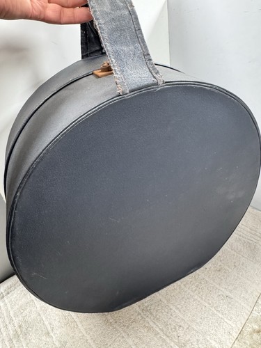 Vintage black leather hat box - vintage,