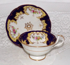 Antique Ridgway Large Hand Painted Breakfast Cup & Saucer Floral Cobalt 2/9045