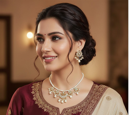 Gold plated white pearl moti - pearl,