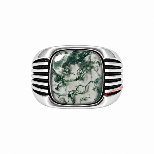 Natural green moss agate ring - natural,