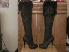 TopShop Barley Over The Knee Leather Feather Biker Stud Boots-New Without Box 