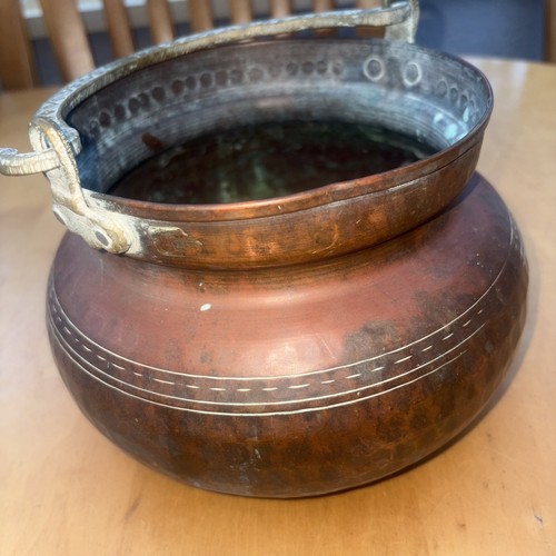 Vintage copper pot with - with, brass