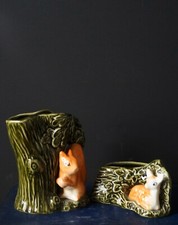 SylvacWoodland Series 4231 Fawn Posy Vase and Squirrel On Green Tree  4222 vtg