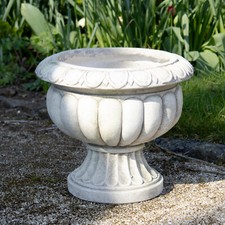 Stone Grey Fluted Urn Planter Cement Fibrestone Garden Round Natural Antique Pot