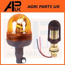 Flexible Flashing Amber Beacon Tractor Warning Light & Straight DIN Pole Mount