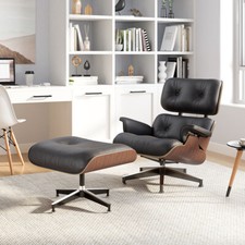 Pro Tall Vintage Eames Lounge Chair and Ottoman Genuine Leather - Walnut Black