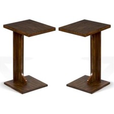 Home Square 12.5" Transitional Wood Sofa Mate Table in Medium Brown - Set of 2
