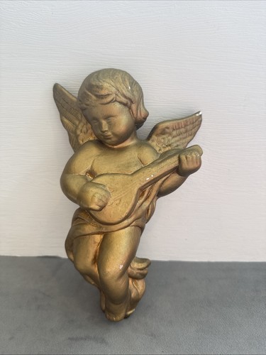 Gold chalk ware cherub angel - chalk,
