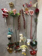 Vintage 19 Floral Stick Holiday Decor Christmas Easter Bunny Flocked Blow Mold