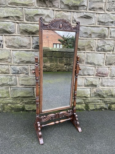 Antique carved oak cheval - antique,