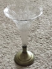 VINTAGE EDWARDIAN GLASS & EPNS SPILL VASE FLUTED 10 x 4 INCHES