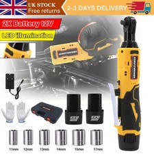160Nm Electric Cordless Right Ratchet 3/8'' 90 Angle Wrench Power 2x Battery Kit