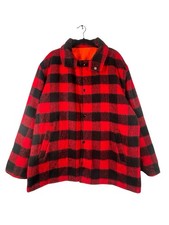 Vintage 80s Reversible Checked Wool Fleece Jacket XL Men's Red Workwear Mackinaw