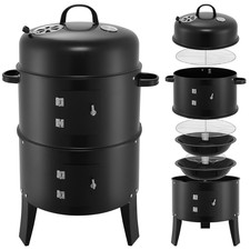 32" Charcoal Smoker BBQ Grill 3-IN-1 Outdoor Vertical Smoke Portable Meat Cooker