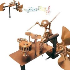 Handmade Drummer Windmill Garden Decoration,Metal Percussionist Music Windmill